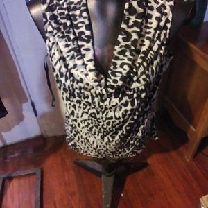 size large leopard print cowl neck sleeveless shirt